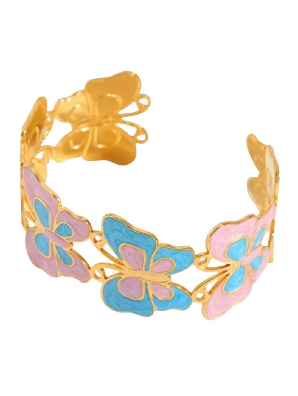 Cuff Bracelet Butterfly 18K Gold Plating On Stainless Steel Pinkish/Purple Blue